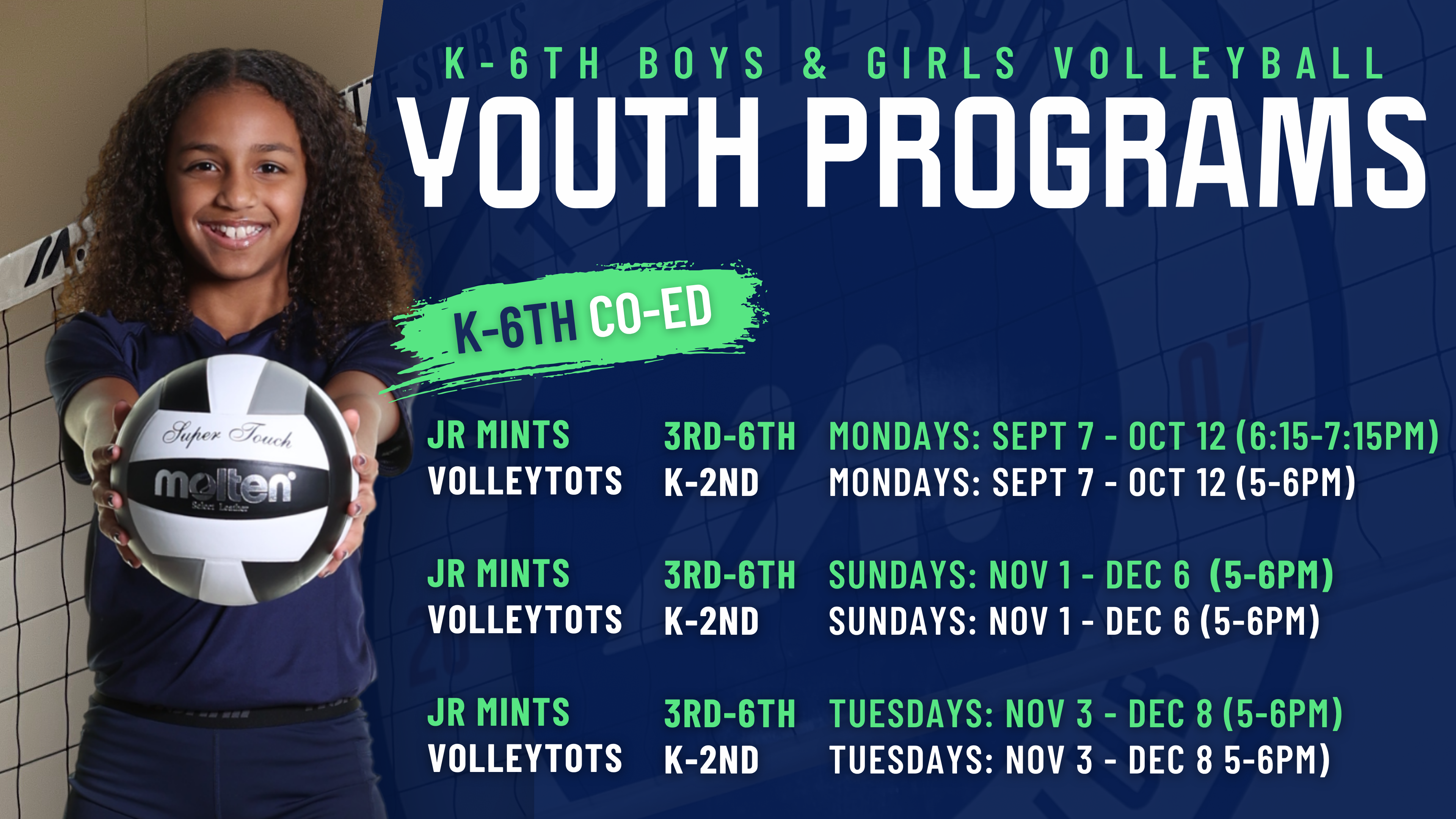 K-6TH GRADE YOUTH VOLLEYBALL - REGISTER NOW!
