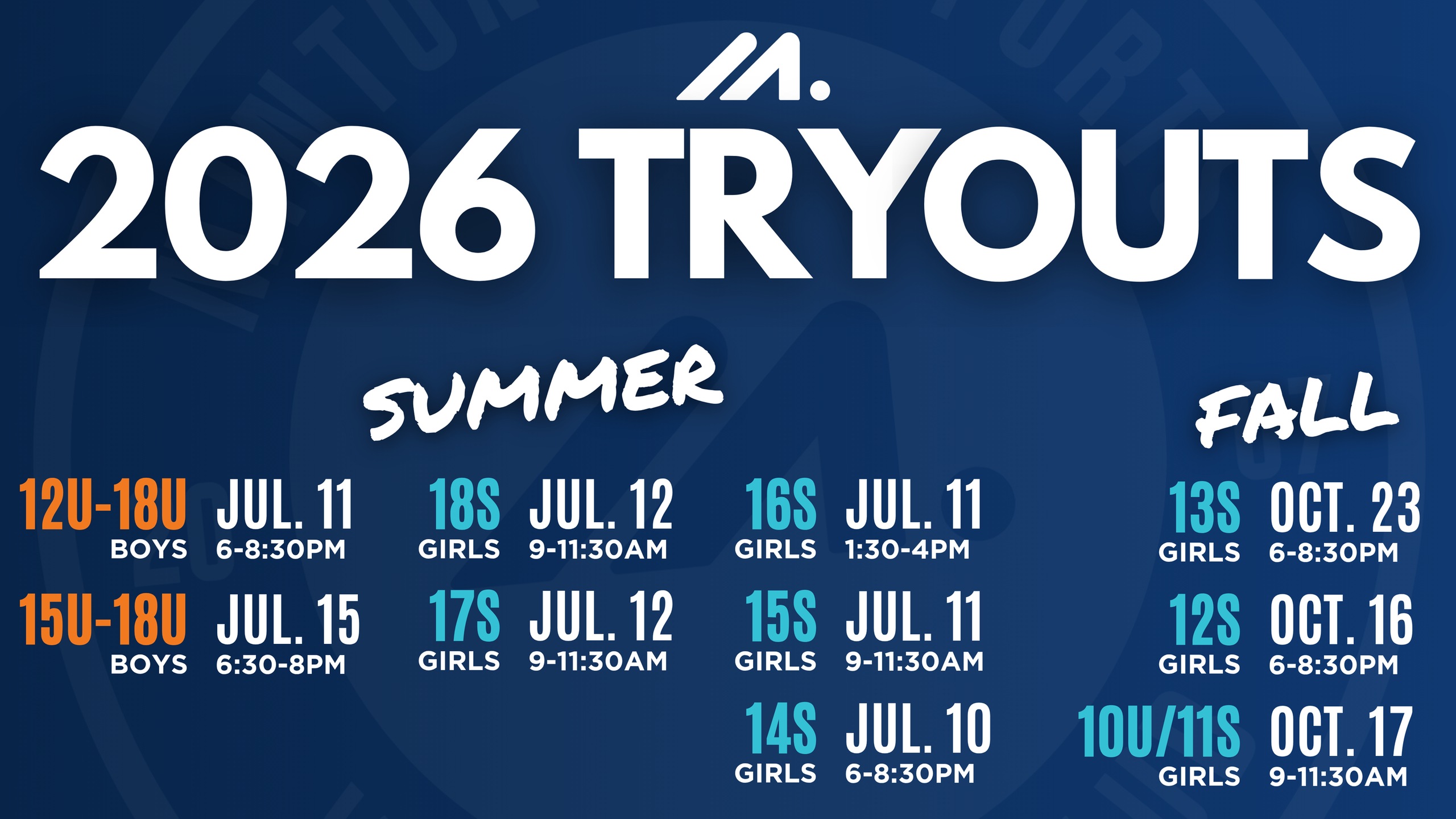2026 TENTATIVE TRYOUT DATES