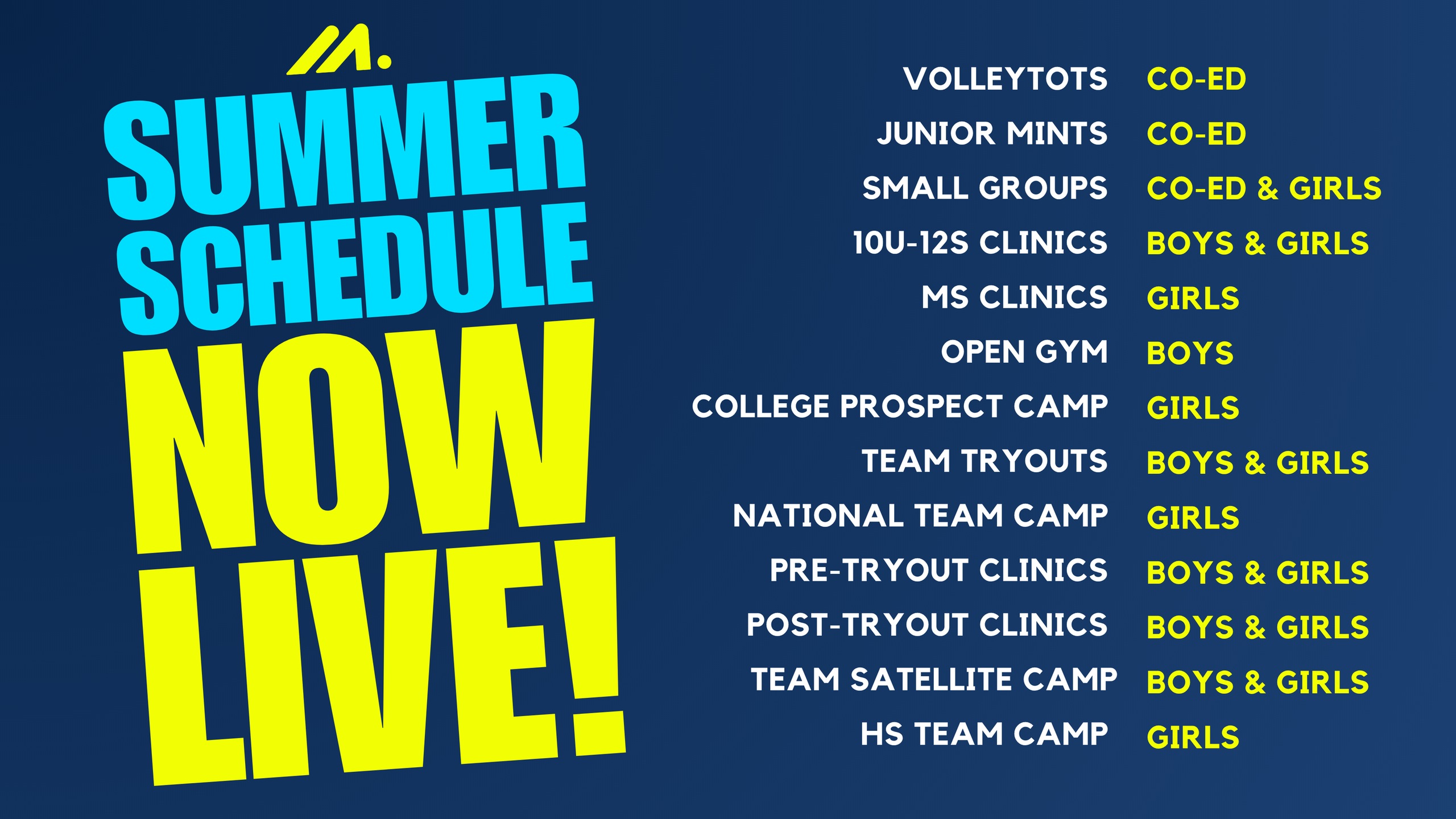 BOYS &amp; GIRLS VOLLEYBALL SUMMER SCHEDULE LIVE!